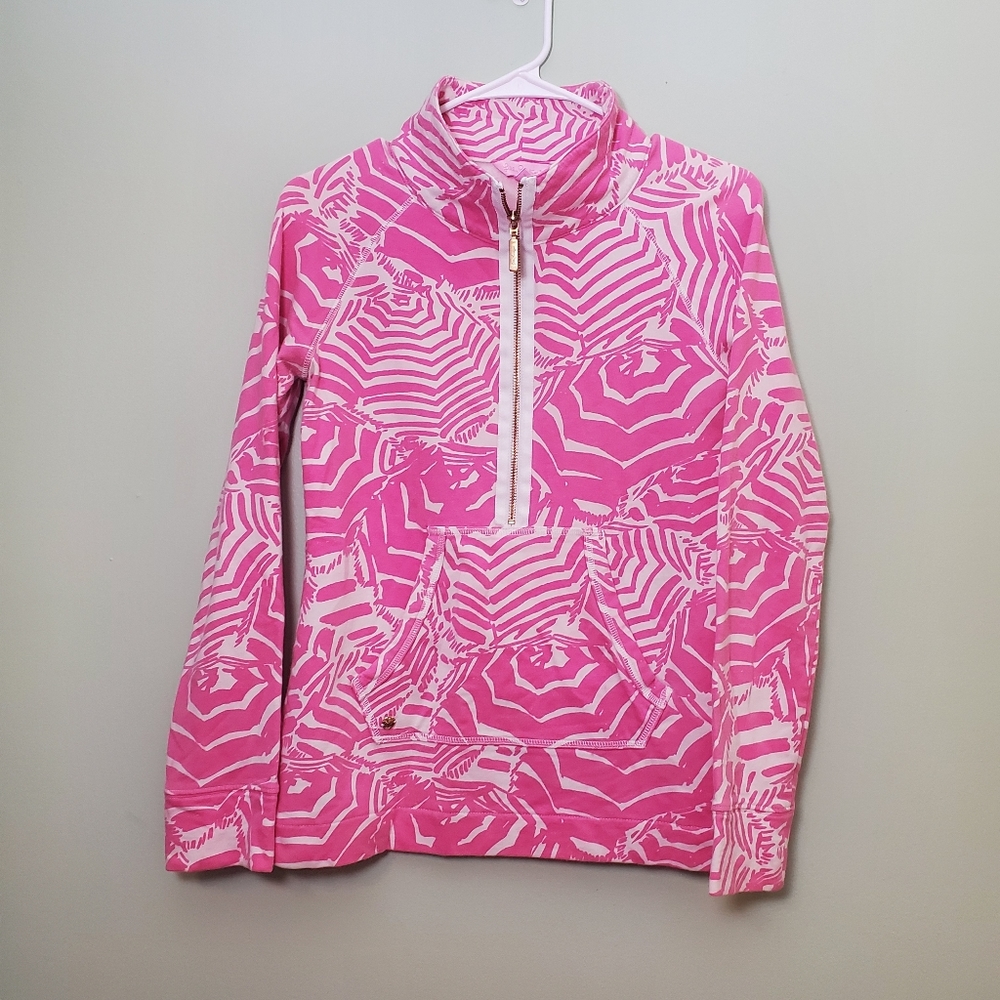 Lilly Pulitzer Skipper Popover Sweatshirt Pink White Umbrella Print Women's XS